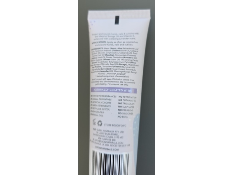 Sukin Hand & Nail Cream, Lavender, 1.69 fl oz/50 mL