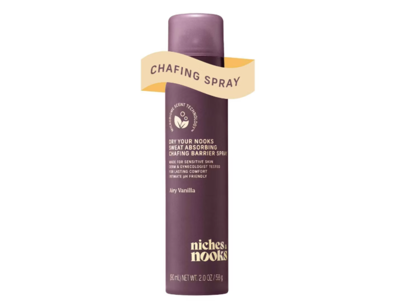 Niches & Nooks Dry Your Nooks Sweat Absorbing Chafing Barrier Spray, Airy Vanilla, 2 oz/58 g