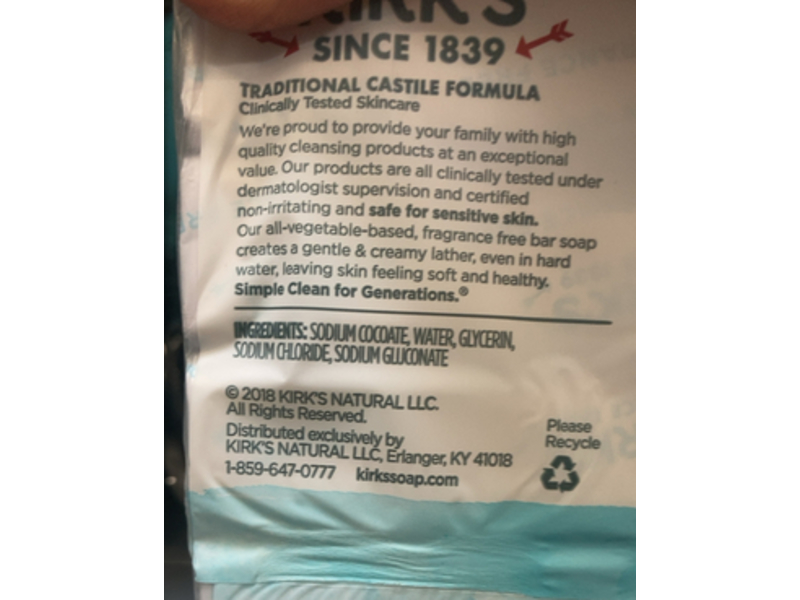 Kirk's Gentle Castile Soap, 4 oz/113 g, Count 4, Pack Of 3