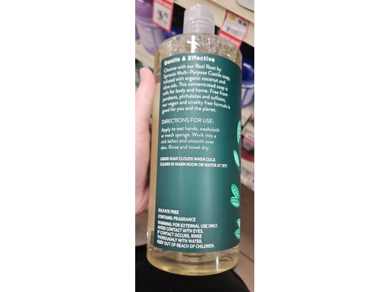 Real Root By Sprouts Multi-Purpose Castile Soap, Peppermint, 32 fl oz/946 mL