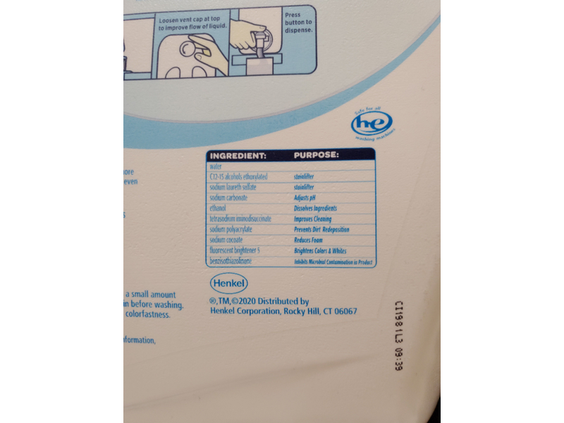 All With Stainlifters Laudry Detergents, Free & Clean, 184.5 fl oz/5.45 L