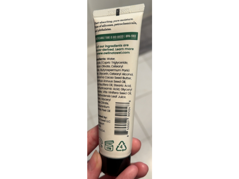 Owl In A Towel Nourishing Bergamot Hand Cream, Aromatic Citrus, 2.2 fl oz/65 mL