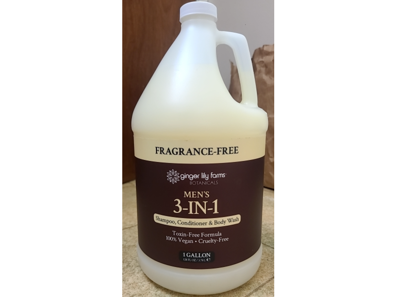 Ginger Lily Farms Botanicals Men's 3-In-1 Shampoo, Conditioner & Body Wash, Fragrance-Free, 128 fl oz/3.78 L