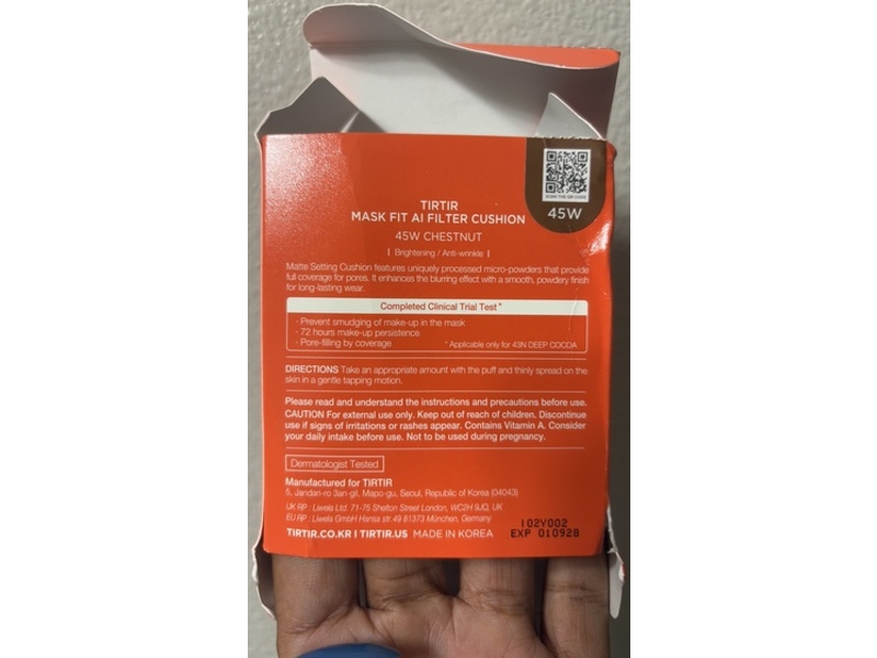 Tirtir Mask Fit Ai Filter Cushion, 45W Chestnut, 0.63 oz/18 g