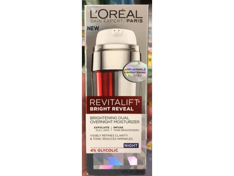 L'Oreal Paris Revitalift Bright Reveal Dual Overnight Moisturizer, 1 fl oz/30 mL