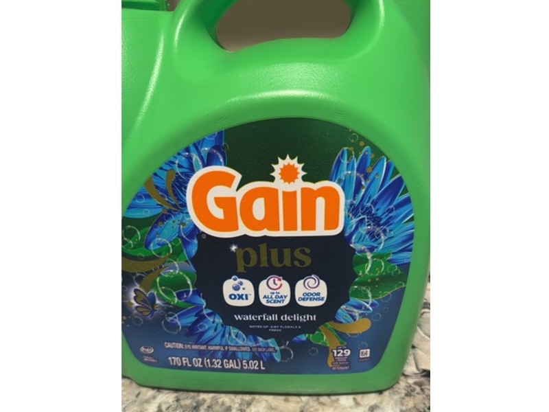 Gain Plus Odor Defense + Oxi Detergent, Waterfall Delight Airy Florals & Fresh, 129 Loads, 170 fl oz/5.02 L