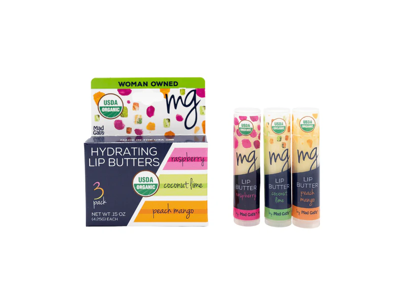 Mad Gabs Hydrating Lip Butters, Raspberry & Coconut Lime & Peach Mango, 0.15 oz/ 4.25g, Pack of 3