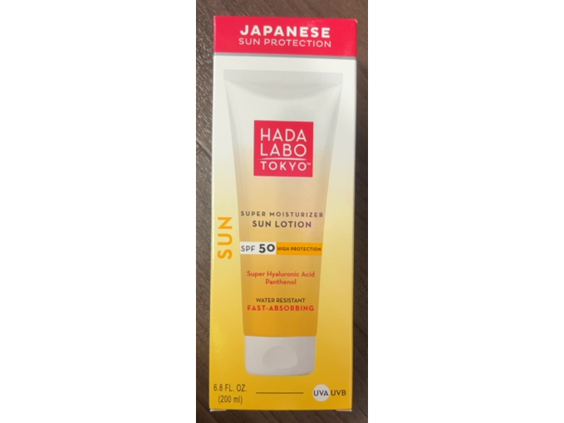 Hada Labo Tokyo Super Moisturizer Sun Lotion, SPF 50, Super Hyaluronic Acid + Panthenol, 6.8 fl oz/200 mL