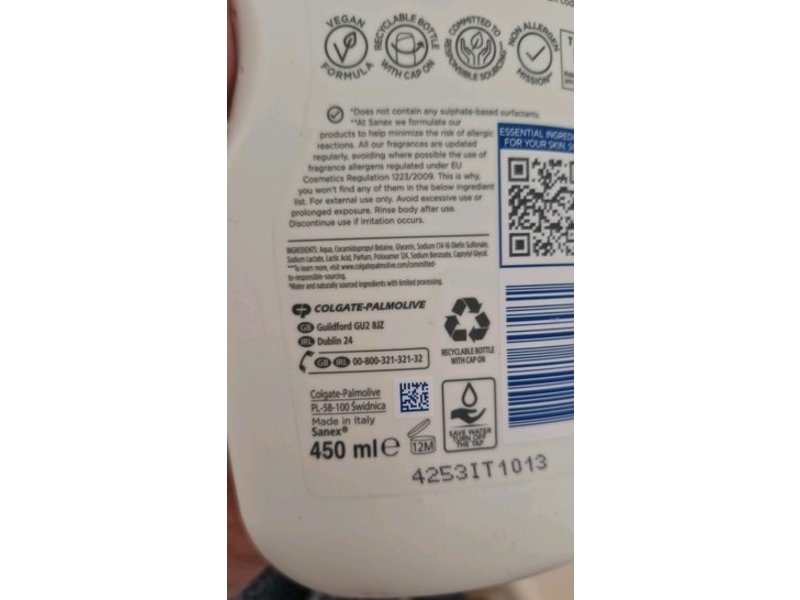 Sanex Baby Zero Nourishing Bath, Wash & Shampoo, 450 mL