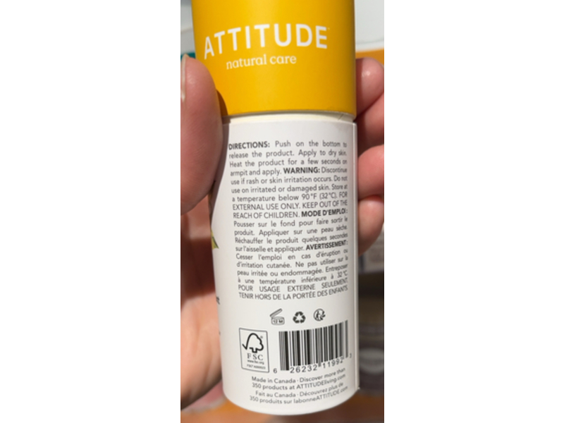Attitude Super Leaves Science Deodorant, Lemon Leaves, 3 oz/85 g