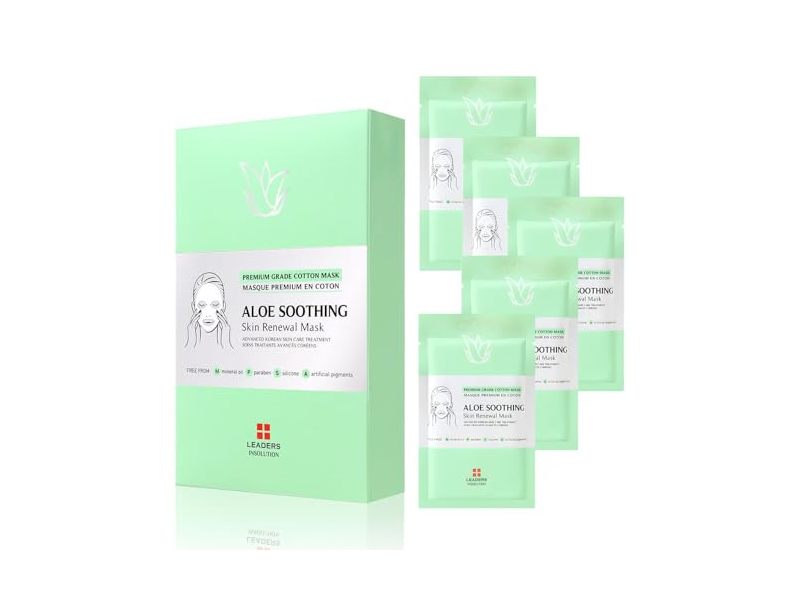 Leaders Insolution Skin Renewal Mask, Aloe Soothing, 0.84 fl oz/25 mL, 5 Count