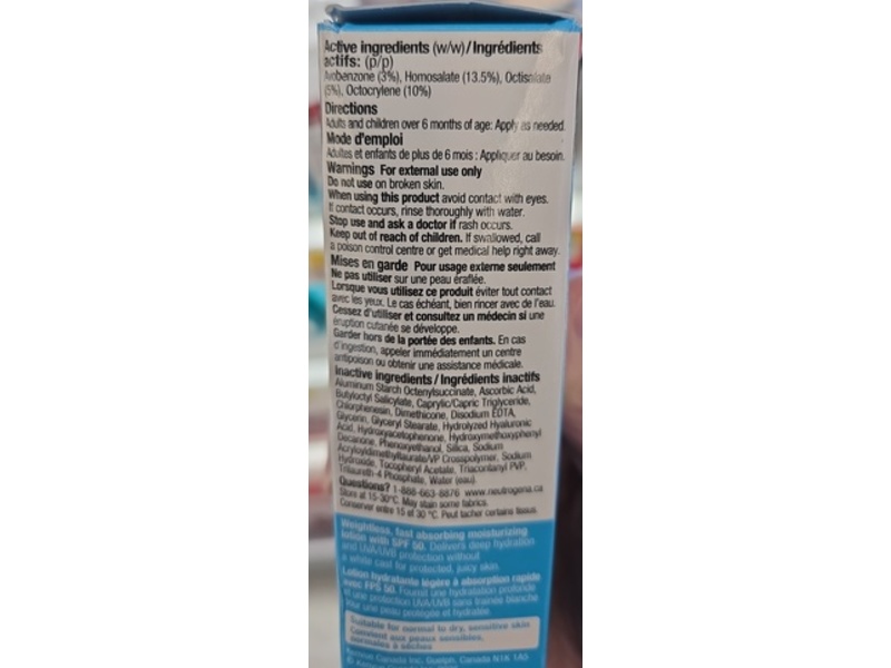 Neutrogena Hydro Boost Moisturizer Lotion, SPF 50, Fragrance Free, 50 mL