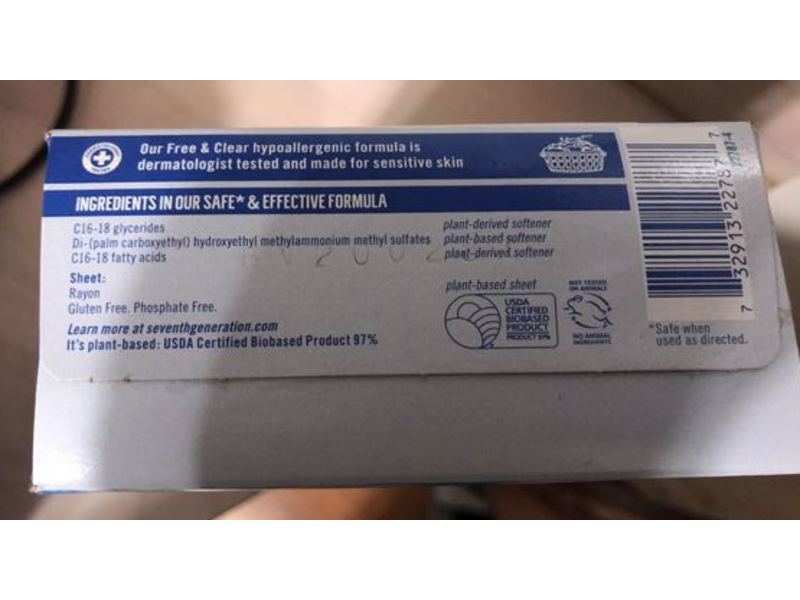 Seventh Generation Fabric Softener Sheets, Free & Clear, 80 Count