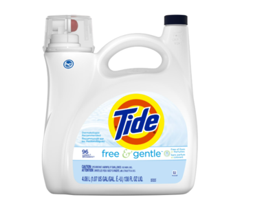 Tide Liquid Laundry Detergent, Free & Gentle, 96 Loads, 138 fl oz/ 4 L