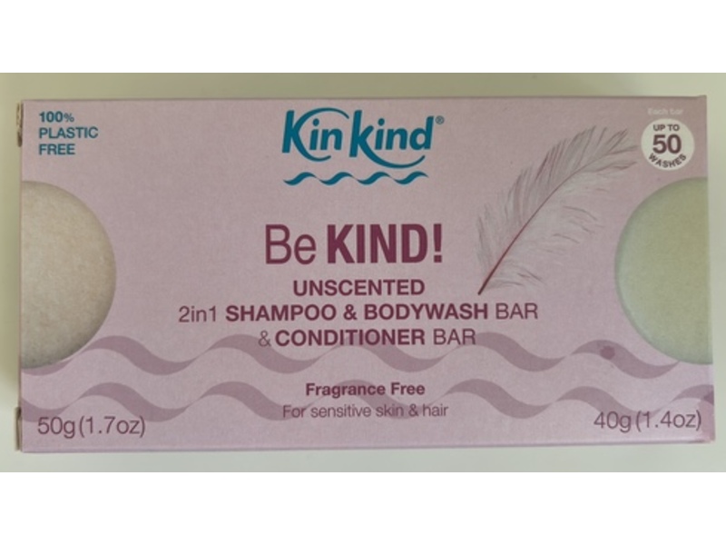 KinKind Be Kind 2 In 1 Shampoo & Bodywash Bar & Conditioner Bar Set, Fragrance Free