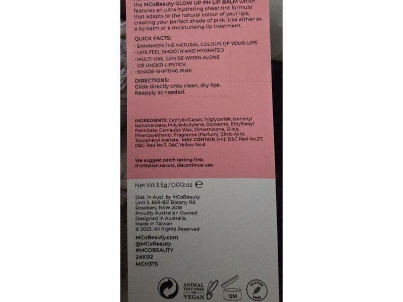 MCoBeauty Glow Up Ph Lip Balm, 0.012 oz/3.5 g