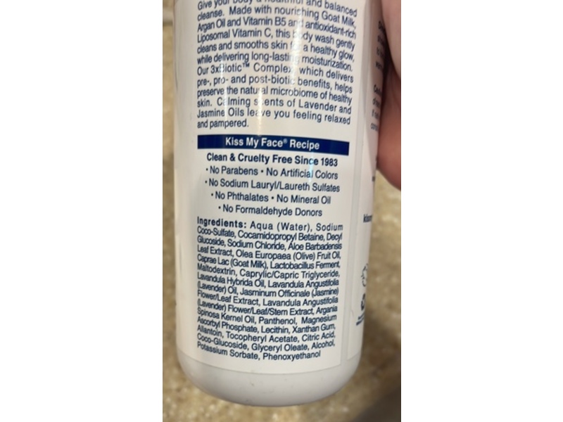 Kiss My Face Goat Milk Body Wash, Lavender & Jasmine, 16 fl oz/473 mL