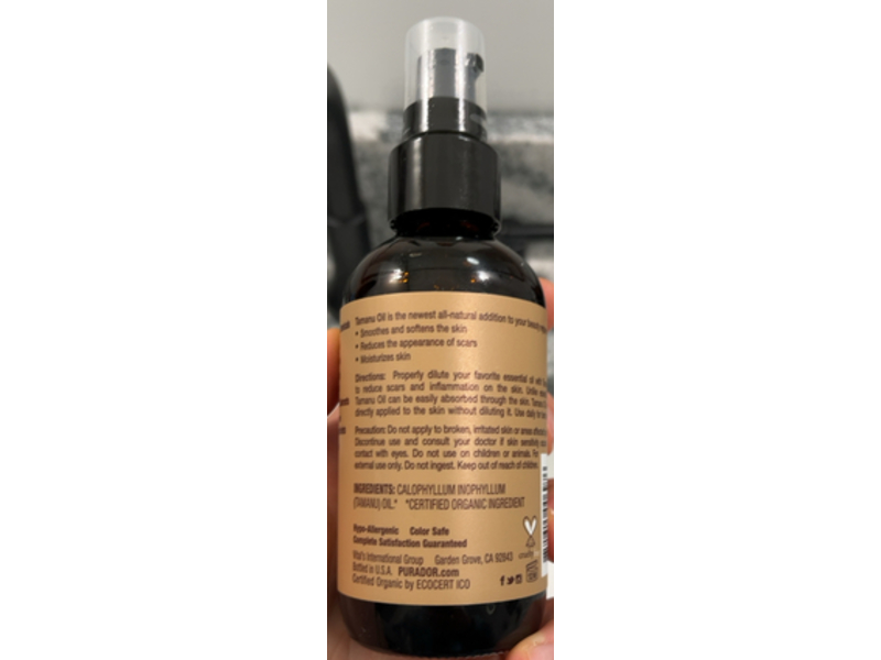 Pura d'or Organic Tamanu Oil, 4 fl oz/118 mL