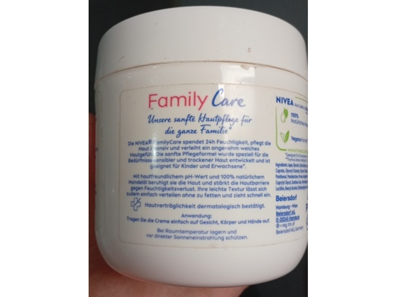 Nivea Family Care Moisturizing Cream, 100% Natural Almond Oil, 450 mL