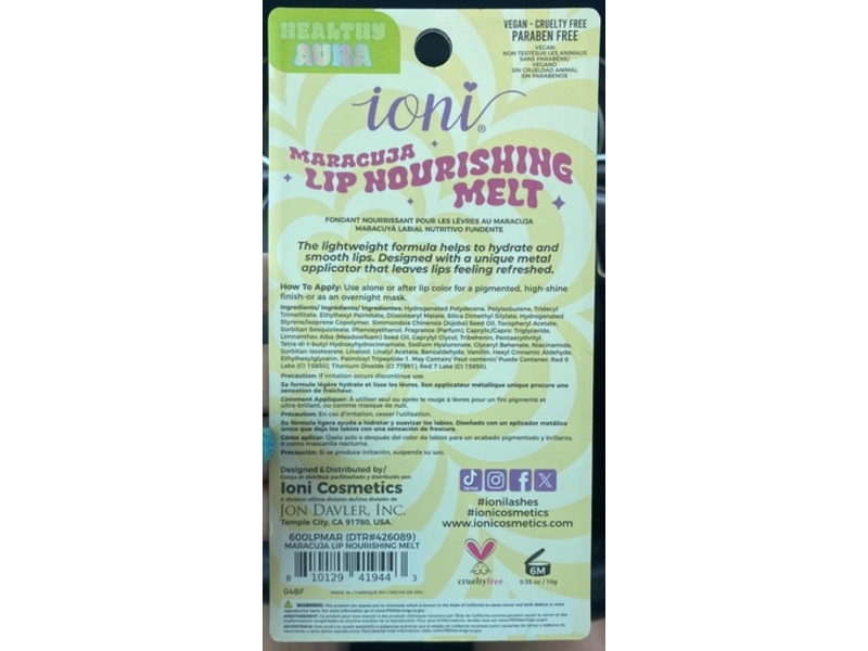 Ioni Maracuja Lip Nourishing Melk, Sweet Candy, 0.35 oz/10 g