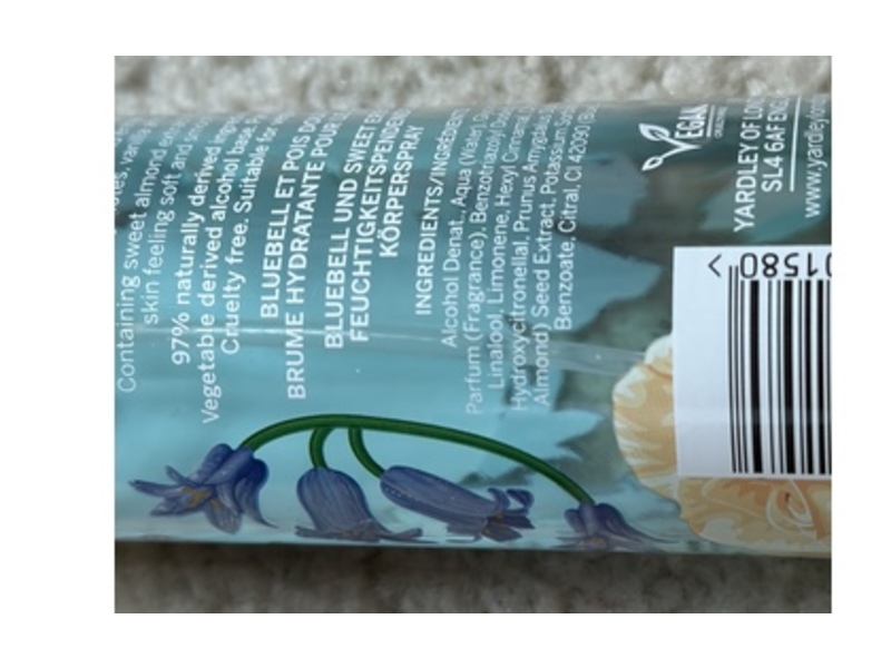 Yardley Moisurizing Body Mist, Blue Berry & Sweet Pea,6.8 fl oz/200 mL