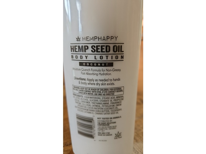 Hemphappy Hemp Seed Oil Body Lotion, Coconut, 12 fl oz/355 mL