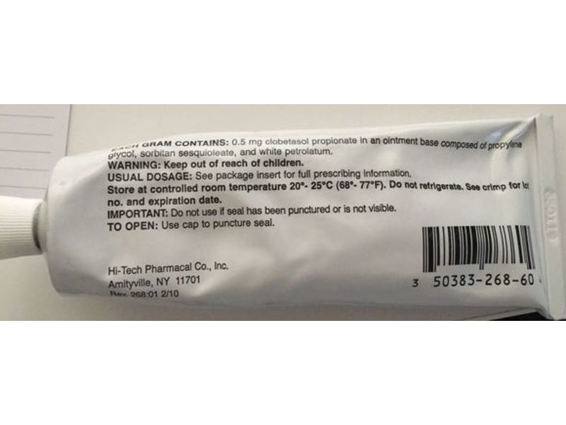 Clobetasol Propionate Ointment, USP, 0.05%, 60 g, Hi-Tech Pharmacal (RX).