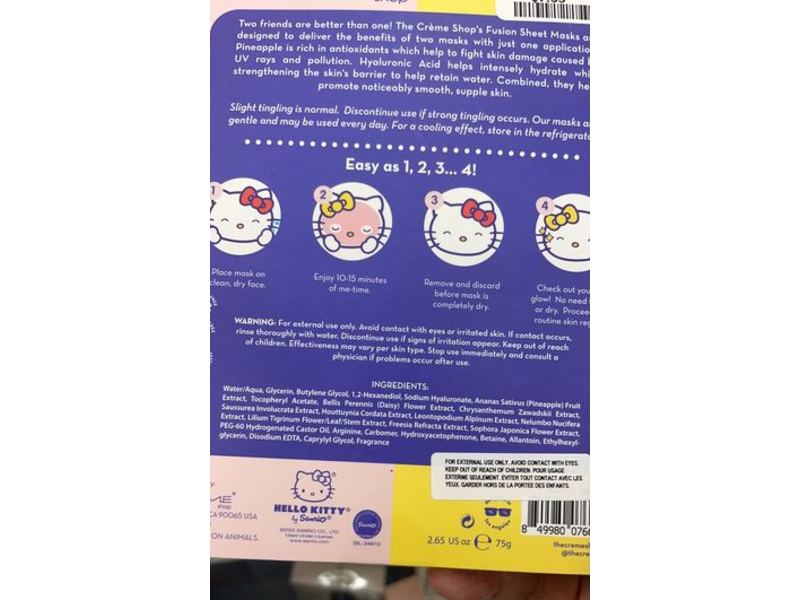 The Creme Shop Hello Kitty Fusion Essence Mask, Pineapple & Hyaluronic Acid, 2.65 oz/75 g