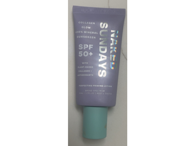 Naked Sundays Collagen Glow 100% Mineral Perfecting Preming Lotion Sunscreen, SPF 50+, 1.7 fl oz/50 mL