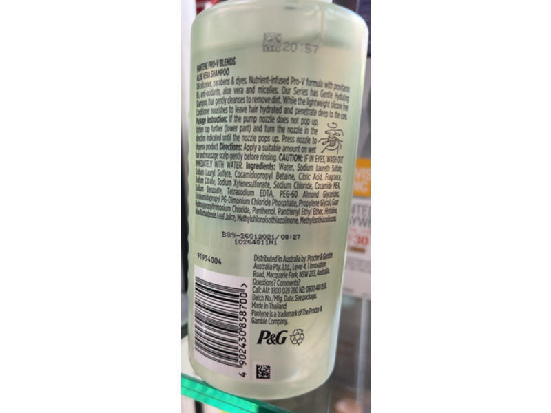 Pantene Pro-V Gentle Hydrating Shampoo, Aloe Vera, 300 mL