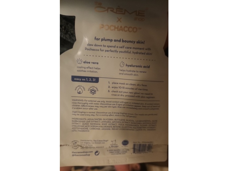 The Creme Shop x Pochacco Printed Essential Sheet Mask, Perfectly Plump, 0.88 oz/25 g, 3 Count