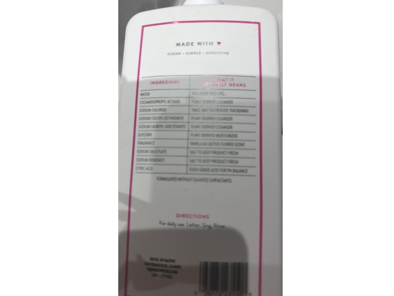 Native Body Wash, Vanilla & Cactus Flower, 36 fl oz/1.06 L