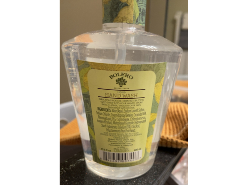 Bolero Beverly Hills Liquid Hand Wash, Italian Pear, 13.5 fl oz/400 mL