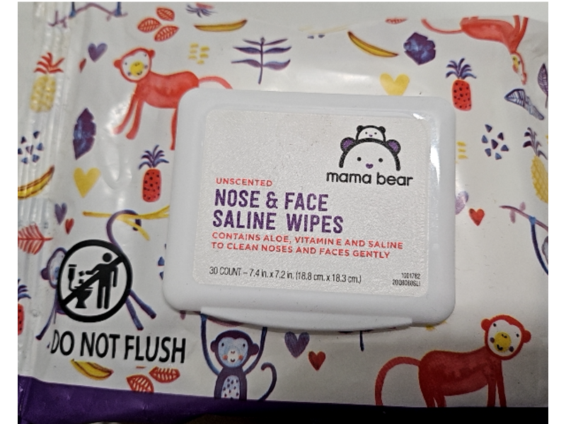 Mama Bear Nose & Face Saline Wipes, Hypoallergenic, Unscented, 180 Count, Pack Of 6