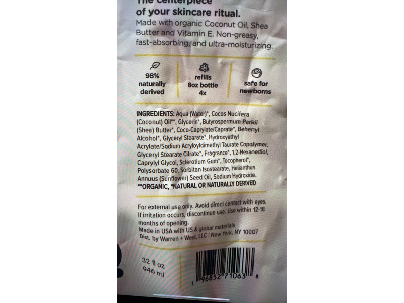 Bubbsi Whipped Body cream, Coconut Oil, 32 fl oz/946 mL