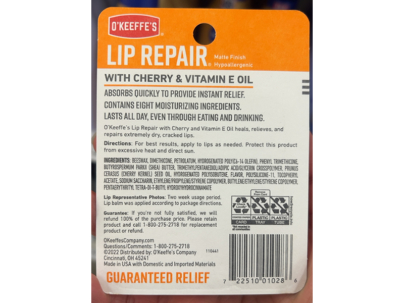 O'Keeffe's Stick Lip Balm, Cherry & Vitamin E Oil, Pack Of 3, 0.45 oz/12.6 g