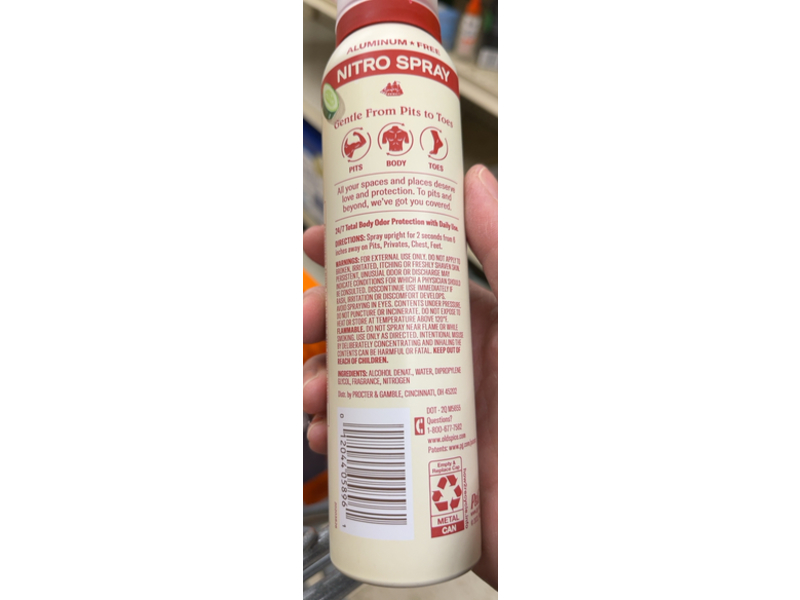 Old Spice Gentle Man's Total Body Deodorant Spray, Cucumber + Avocado, 3.5 oz/99 g