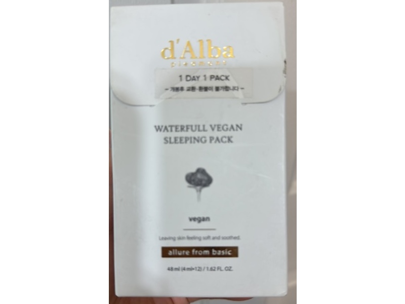 d'alba Waterfull Vegan Sleeping Pack, 0.13 fl oz/4 mL, 12 Count