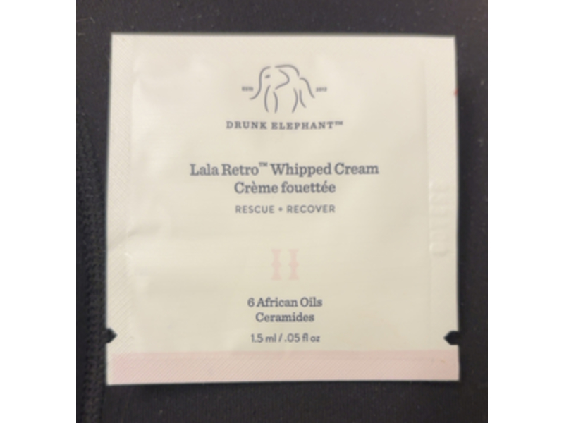 Drunk Elephant Lala Retro Whipped Cream, 6 African Oils Ceramides, 0.05 fl oz/1.5 mL