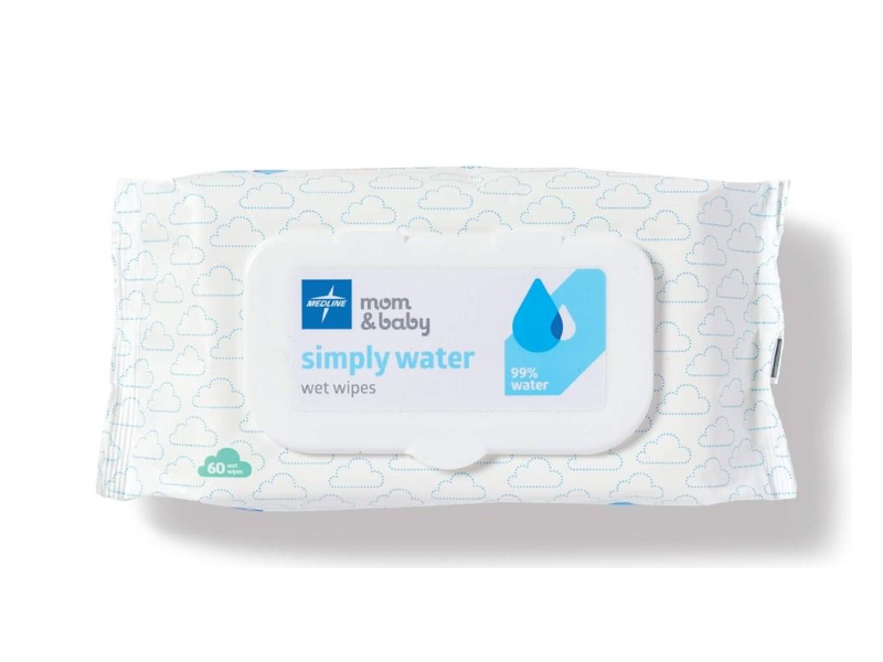 Medline Baby & Me Baby Wipes, Simply Water, 60 Bamboo Wipes, Pack Of 12