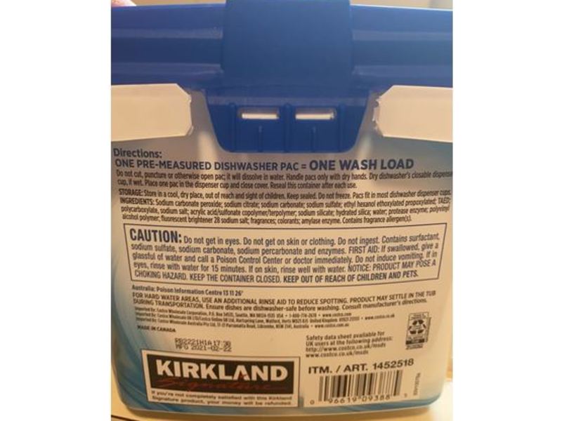 Kirkland Signature UltraShine Dishwasher Detergent, Lemon Citrus Scent, 115 Count, 56.7 oz/1.61 kg