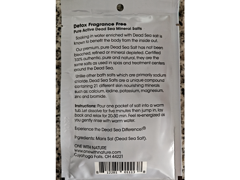 One With Nature Detox Pure Active Dead Sea Mineral Salts, 2.5 oz/70 g, Pack Of 6
