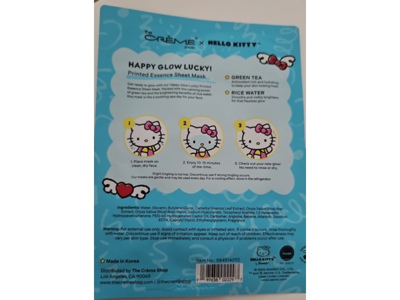 The Creme Shop x Hello Kitty Happy Glow Lucky Sheet Mask, Green Tea + Rice Water, 1 Count