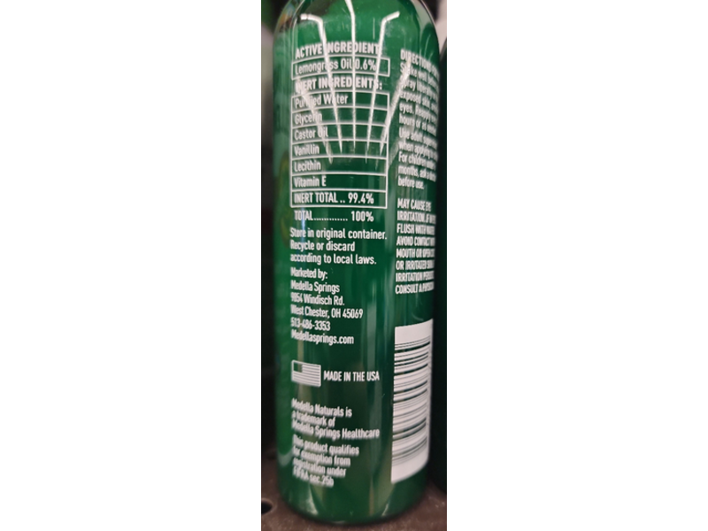 Medella Naturals Deet Free Insect Repellent, Lemongrass Oil, 4 fl oz/118 mL