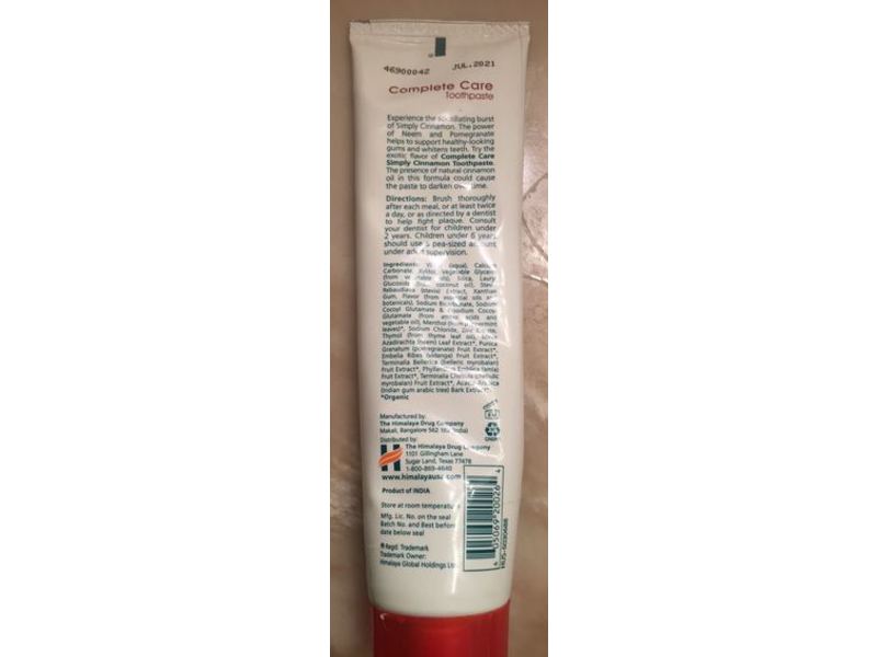 Himalaya Complete Care Toothpaste, Simply Cinnamon, 5.29 oz/150 g