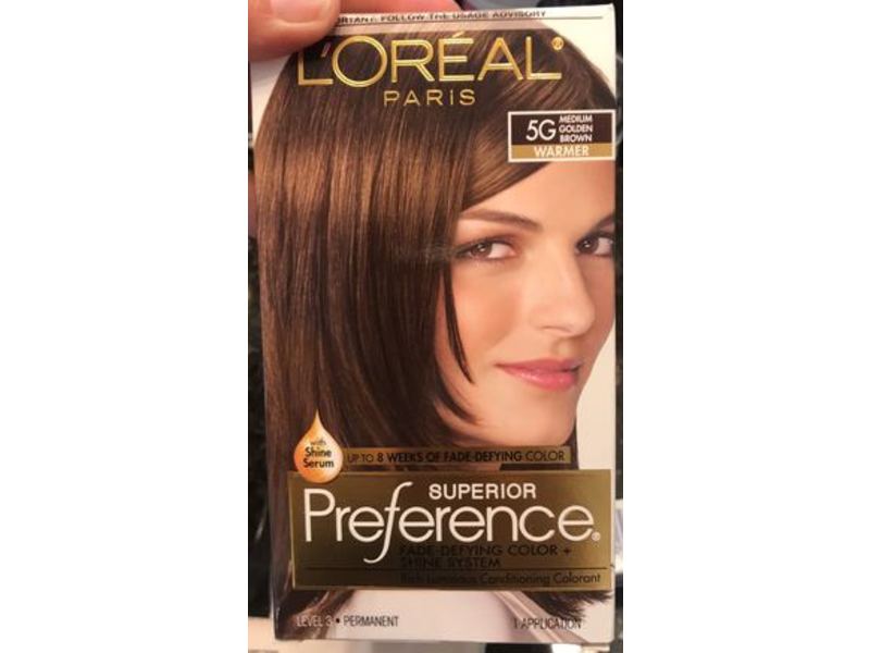 L'Oreal Paris Superior Preference Hair Color, 5G Medium Golden Brown, 1 Application