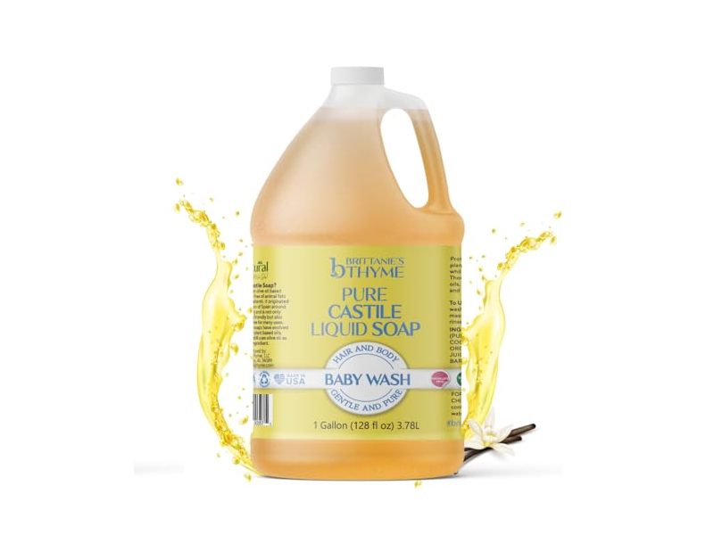 Brittanie's Thyme Pure Castile Liquid Soap Hair And Body Baby Wash, 128 fl oz/3.78 L