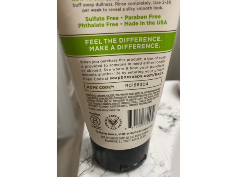 Soapbox Hydrating Body Scrub‚ Bamboo & Green Tea, 6 oz/170 g