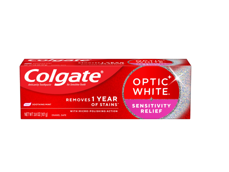 Colgate Optic White Sensitivity Relief Toothpaste, Soothing Mint, 3.8 oz/107 g
