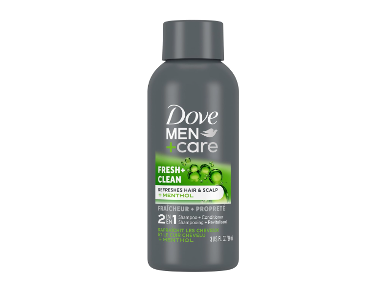 Dove Men + Care 2 In 1 Shampoo+ Conditioner, Fresh + Clean + Menthol, 3 fl oz/89 mL